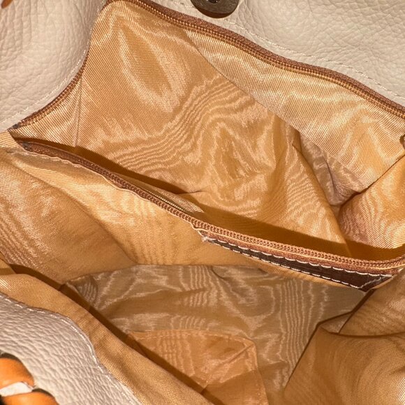 Carla Mancini Cream Brown Rust Pebble Leather Whipstitch Tassel Shoulder Bag NWT - Picture 7 of 13